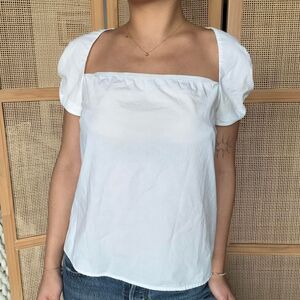 club monaco white square neck preppy blouse size small